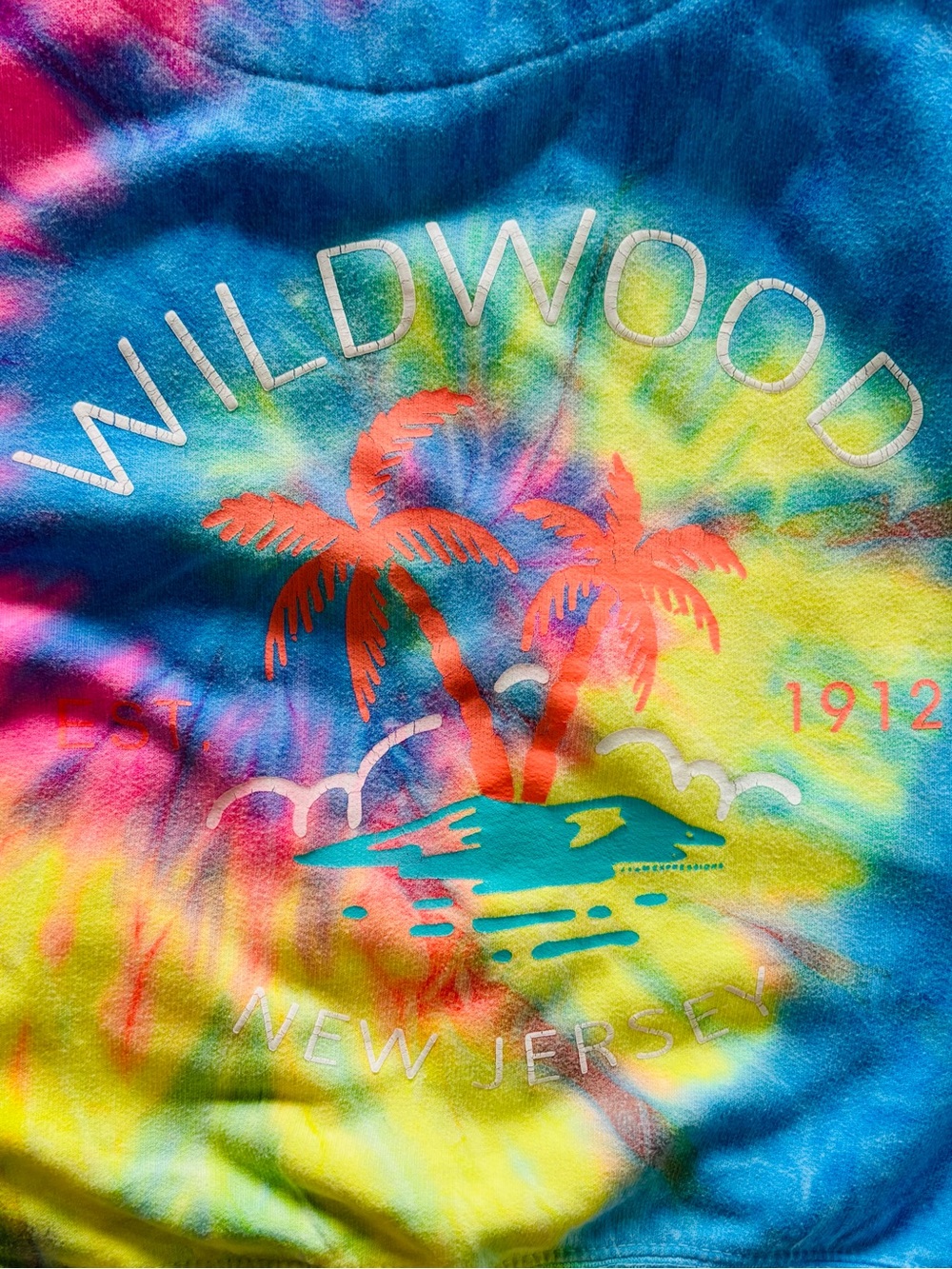 Wildwood, NJ Tie-Dye Zip Hoodie - Multi Color Kids Zip-Up Sweatshirt XL - Picture 5 of 6